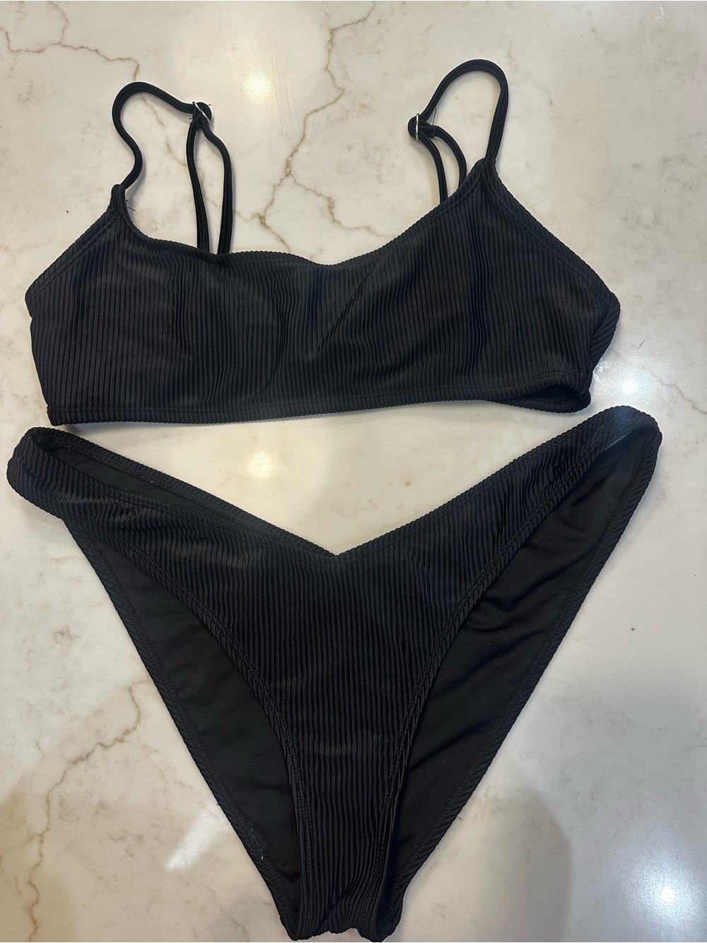 Ribbed Two-Piece Black Bikini Set